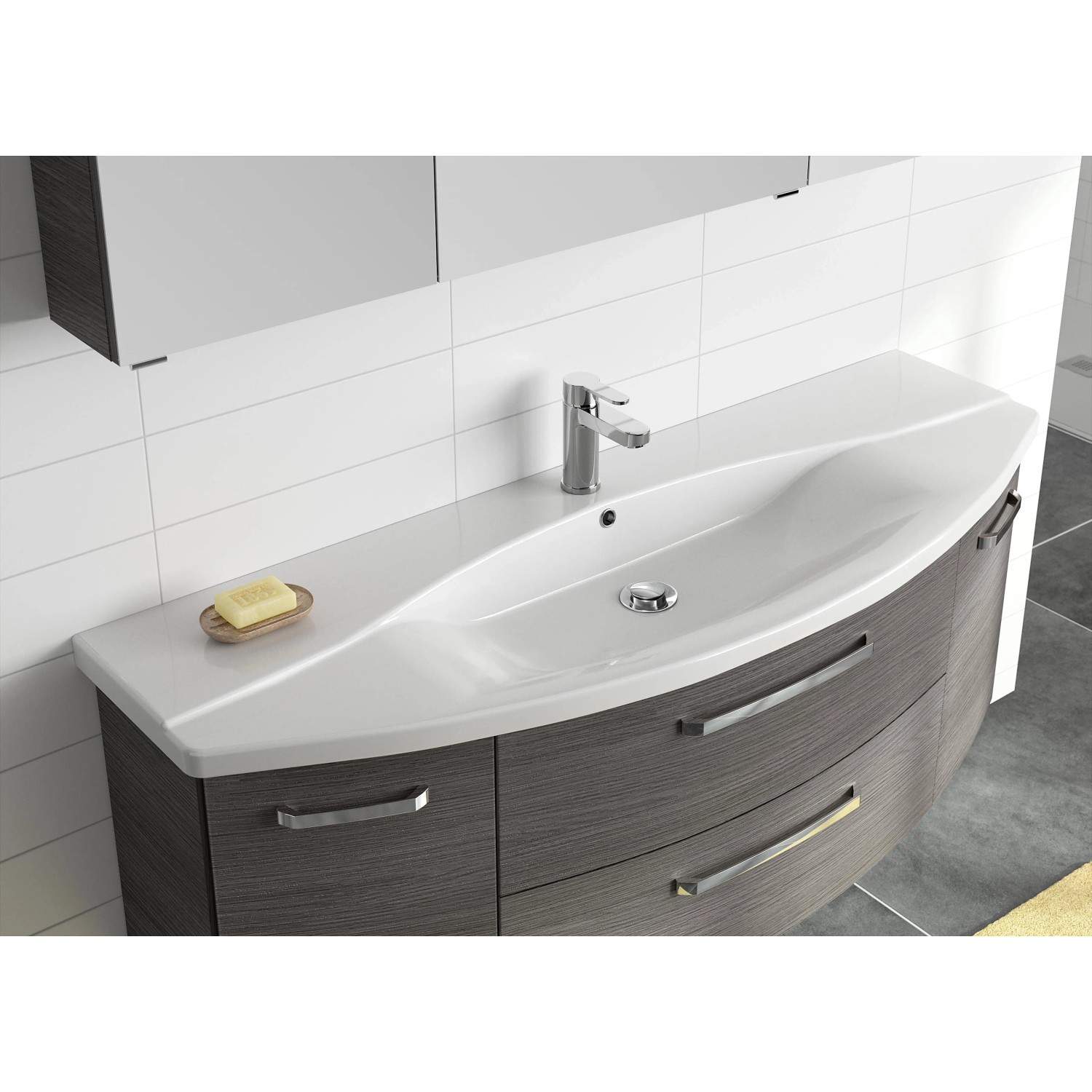 Pelipal Waschtisch Serie 4010, 144 cm, Graphit. Waschbecken mit Unterschrank und zwei Schubladen.