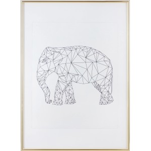 Goldfarbener Kunststoff Bilderrahmen 50x70 cm mit abstraktem Elefanten Motiv.