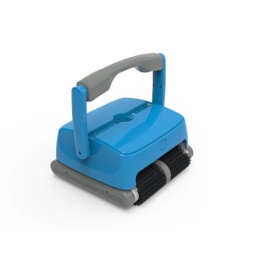 Blauer Akku-Poolroboter Orca 300 CL mit Griff zur Reinigung von Poolboden, -wand und Wasserlinie.