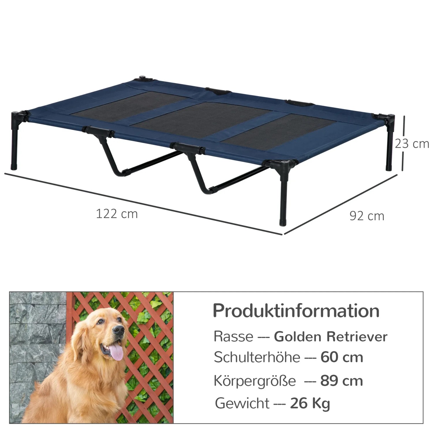 Blaues PawHut Hundebett Outdoor mit den Maßen 122x92x23 cm.