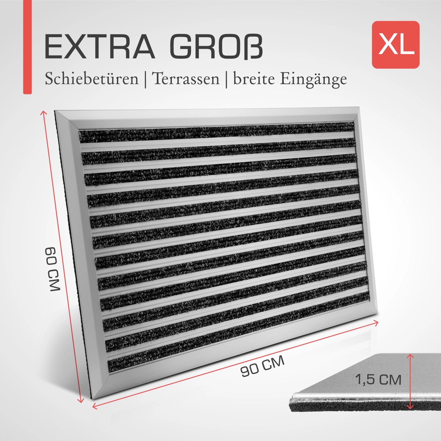 Bomoe AluGant D Alu-Fußmatte, 60x90cm, Silber. Schmutzfangmatte mit Aluminiumrahmen und Rips-Lamellen.