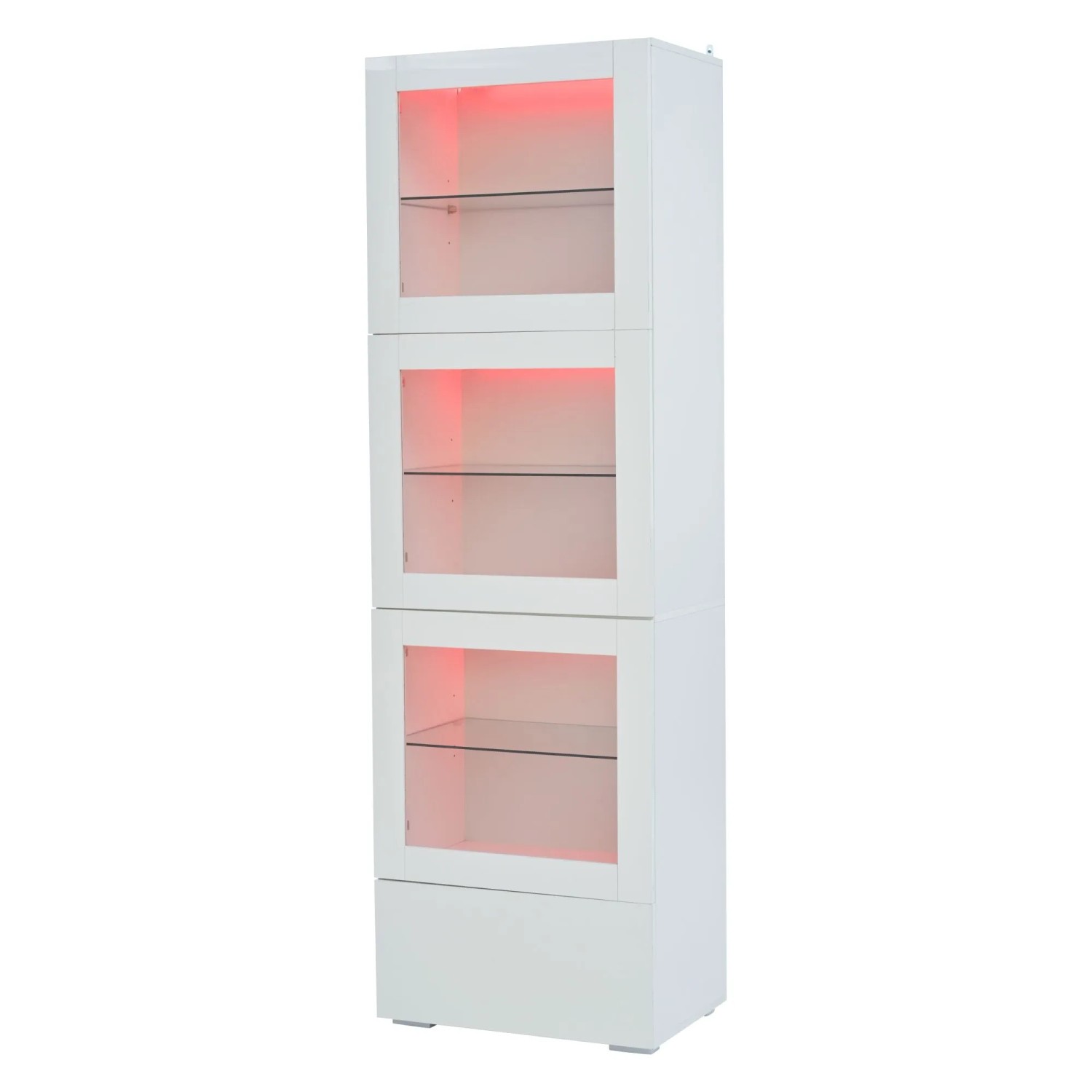 okwish Vitrine mit Acryl Türen LED Beleuchtung Glasböden Wohnzimmer 60x40x173cm Weiß