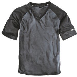 Puma Workwear T-Shirt Champ in Carbon-Schwarz mit V-Ausschnitt und kurzen Ärmeln.