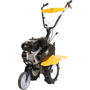 Texas Benzin-Motorhacke FX815TG: Leistungsstarke Gartenhacke mit gelben Schutzblechen und schwarzem Motor.