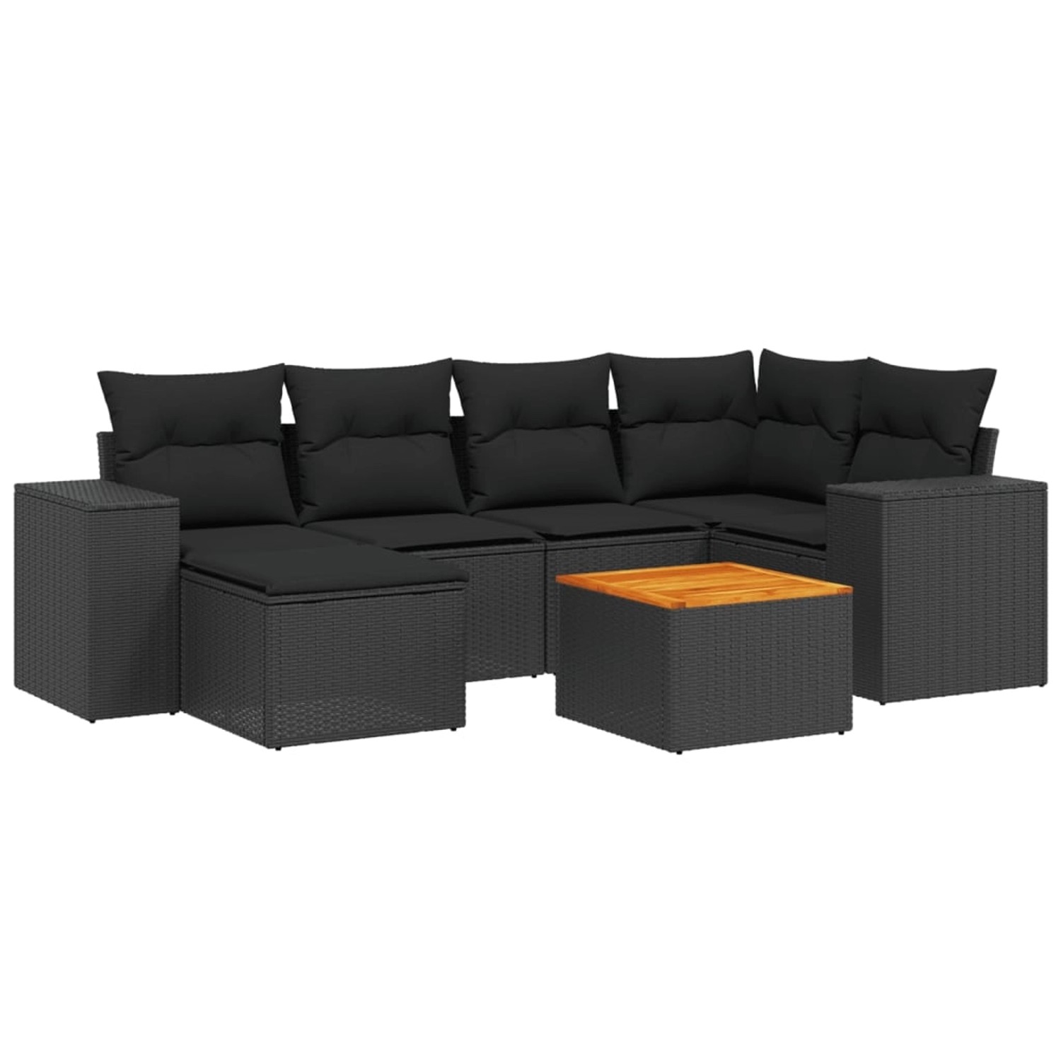 vidaXL 7-tlg Garten-Sofagarnitur mit Kissen Schwarz Poly Rattan Modell 143