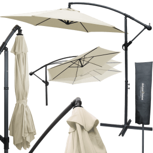 deluxe4home Ampelschirm mit Ständer, 270cm Durchmesser, Creme. Sonnenschirm für Garten und Terrasse.