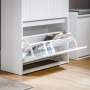 Weißer SoBuy Schuhschrank, ultraflach, mit offener Klappe und Schuhen. Ideal für Flur und Diele.