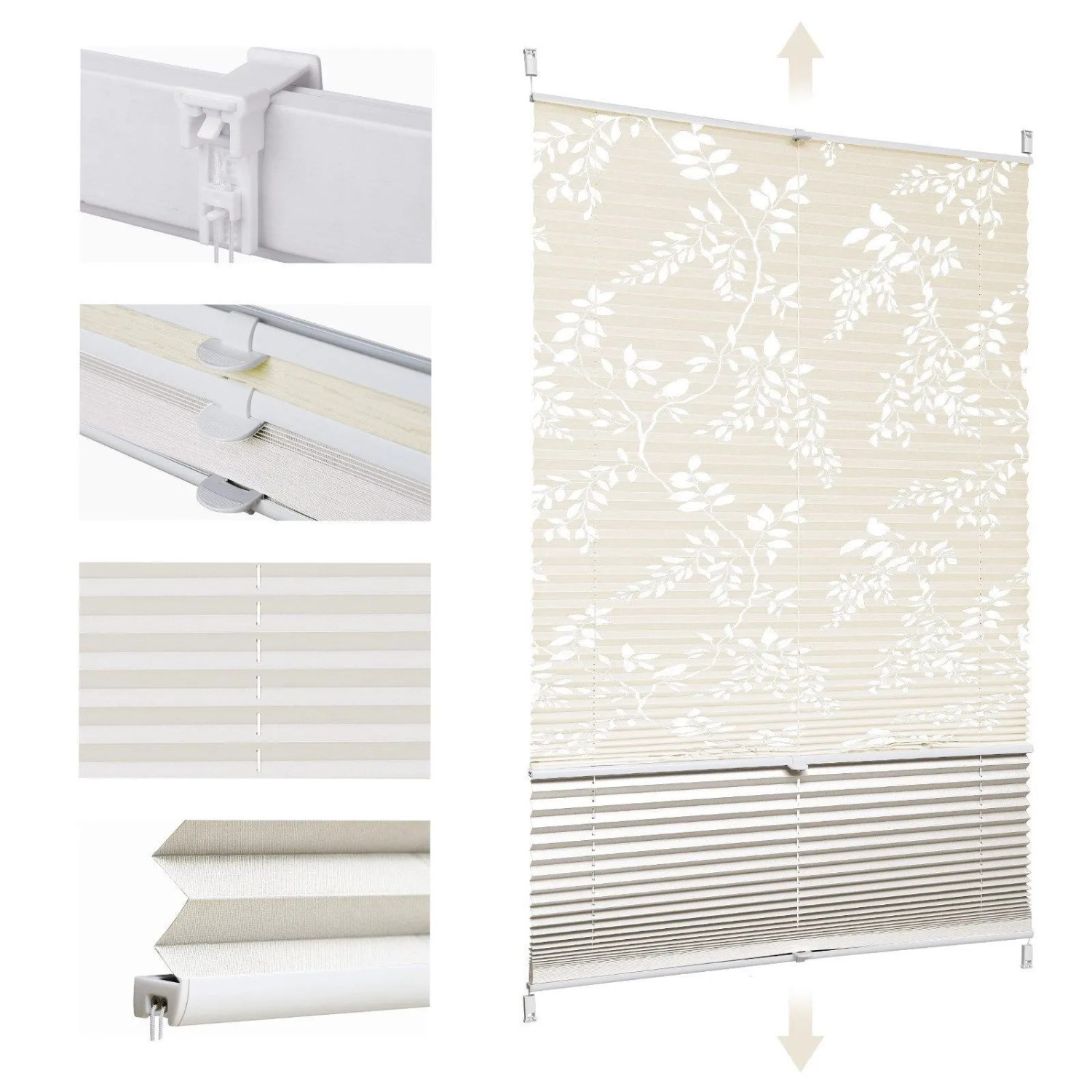 Sekey Doppelplissee Day&Night Verdunkelung Ohne Bohren Verspannt Lichtschutz Muster & Beige 100x120cm