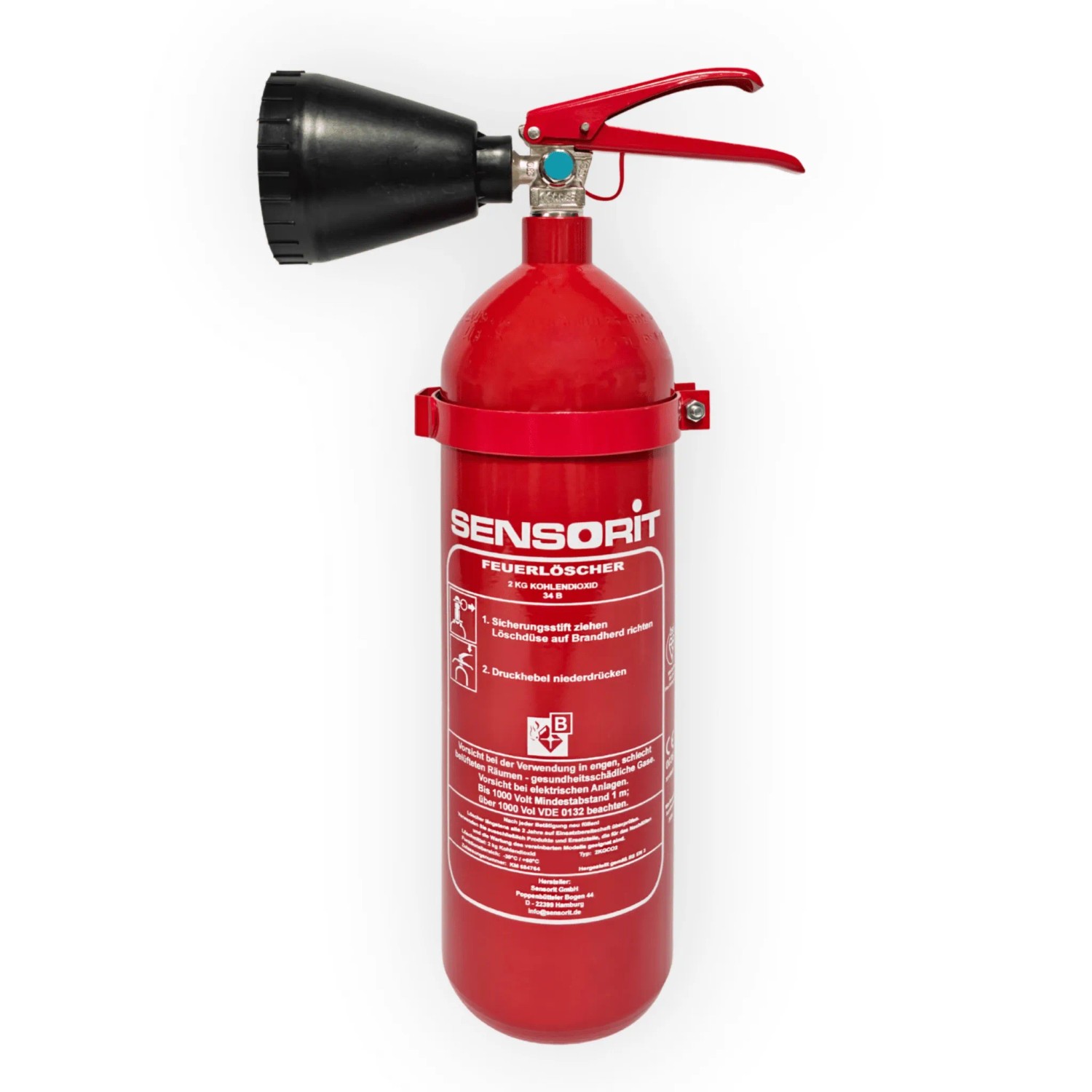 Sensorit CO2 Feuerlöscher 2kg Kohlendioxid Löscher für ELEKTRISCHE Anlagen & EDV nach DIN EN 3 inkl. Instandhaltungsschild und Wandhalter