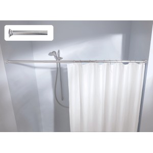 Kleine Wolke Federstange, silberne Duschstange (75-125cm) mit Duschvorhang.