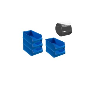 Sparset: 5 blaue Sichtlagerboxen mit Abdeckung, 20x30x50 cm, 21,8 Liter. Ideal für Werkstatt & Lager.