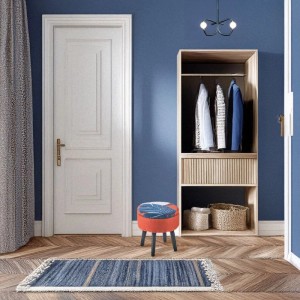 Kobolo Sitzhocker Fußhocker Hocker ASILI Orange mit Floralem Muster und Aufbewahrungsfach