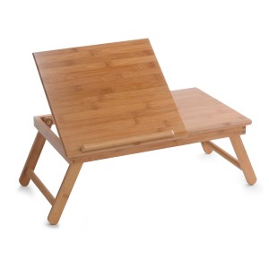 Zeller Betttablett aus Bambus mit verstellbarer Leseklappe, ideal für Frühstück im Bett oder als Laptop-Tisch.