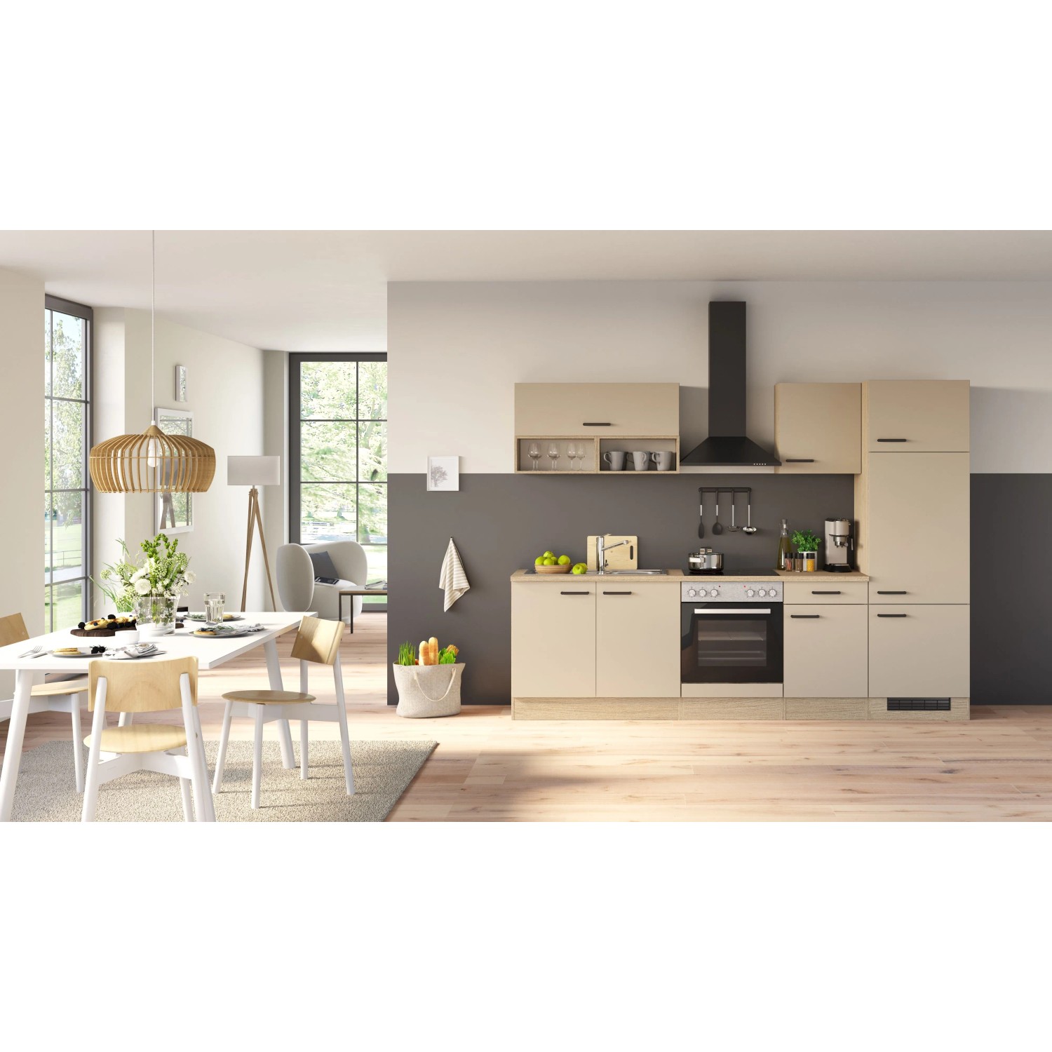 Flex-Well Exklusiv Küchenzeile 2234 Creso ohne E-Geräte 270 cm Cashmere Matt
