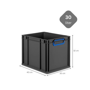 PROREGAL Eurobox Nextgen Color HxBxT 32x30x40cm 30 Liter Griffe Blau Geschlossen Schwarz Eurobehälter Transportbox Transportbehälter