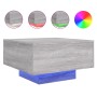 Moderner, grauer Couchtisch mit LED-Beleuchtung in Sonoma-Optik, 55x55x31 cm.