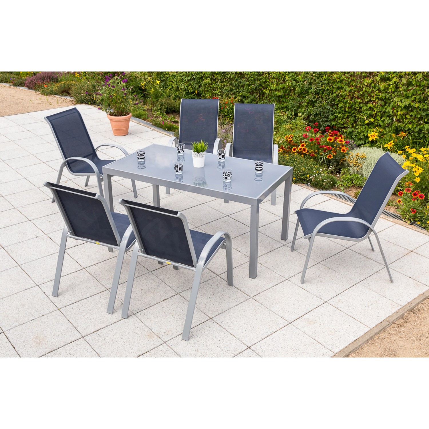 Gartenmöbel-Set Amalfi 7-tlg. Marineblau günstig online kaufen