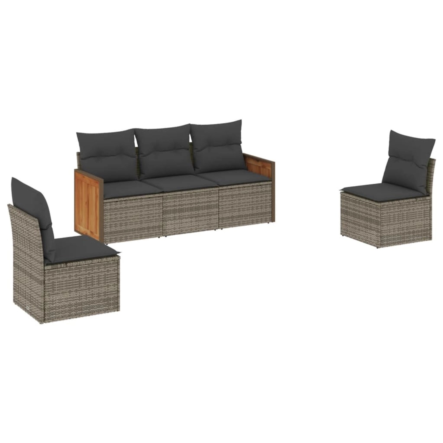 vidaXL 5-Tlg Garten-Sofagarnitur mit Kissen Grau Poly Rattan 3227530 günstig online kaufen
