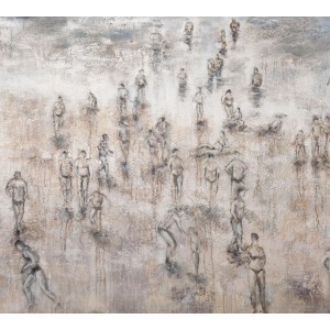 Erismann Fototapete Guido Maria Kretschmer Tag am Meer Beige, zeigt Menschen am Strand in sanften Farben.