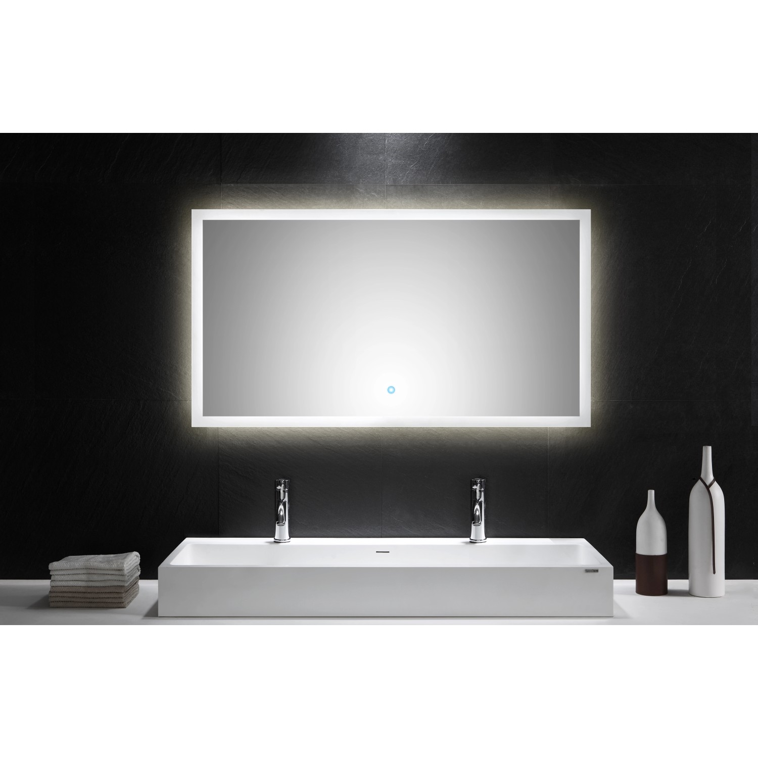 Rechteckiger Posseik LED-Lichtspiegel, 65x120 cm, mit Touch-Bedienung und neutralweißem Licht.