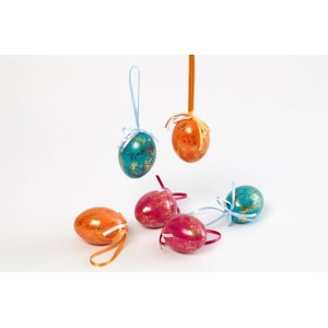 Brauns-Heitmann Ostereier, 6 bunte Deko-Eier mit Bändern in Türkis, Pink und Orange.