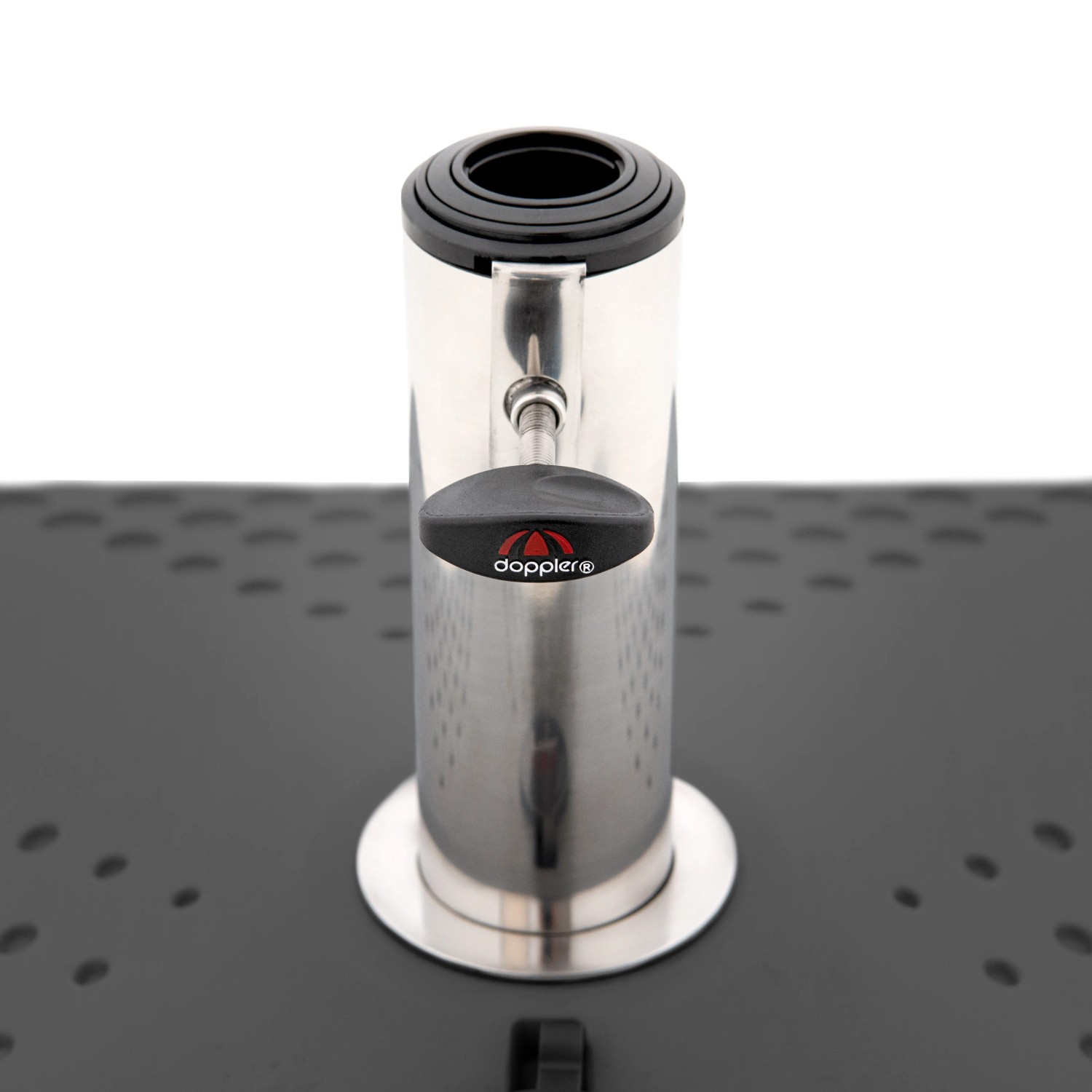 Doppler Füllsockel Active Fill-It 3-in-1, rollbarer Schirmständer in Anthrazit, Detailansicht.