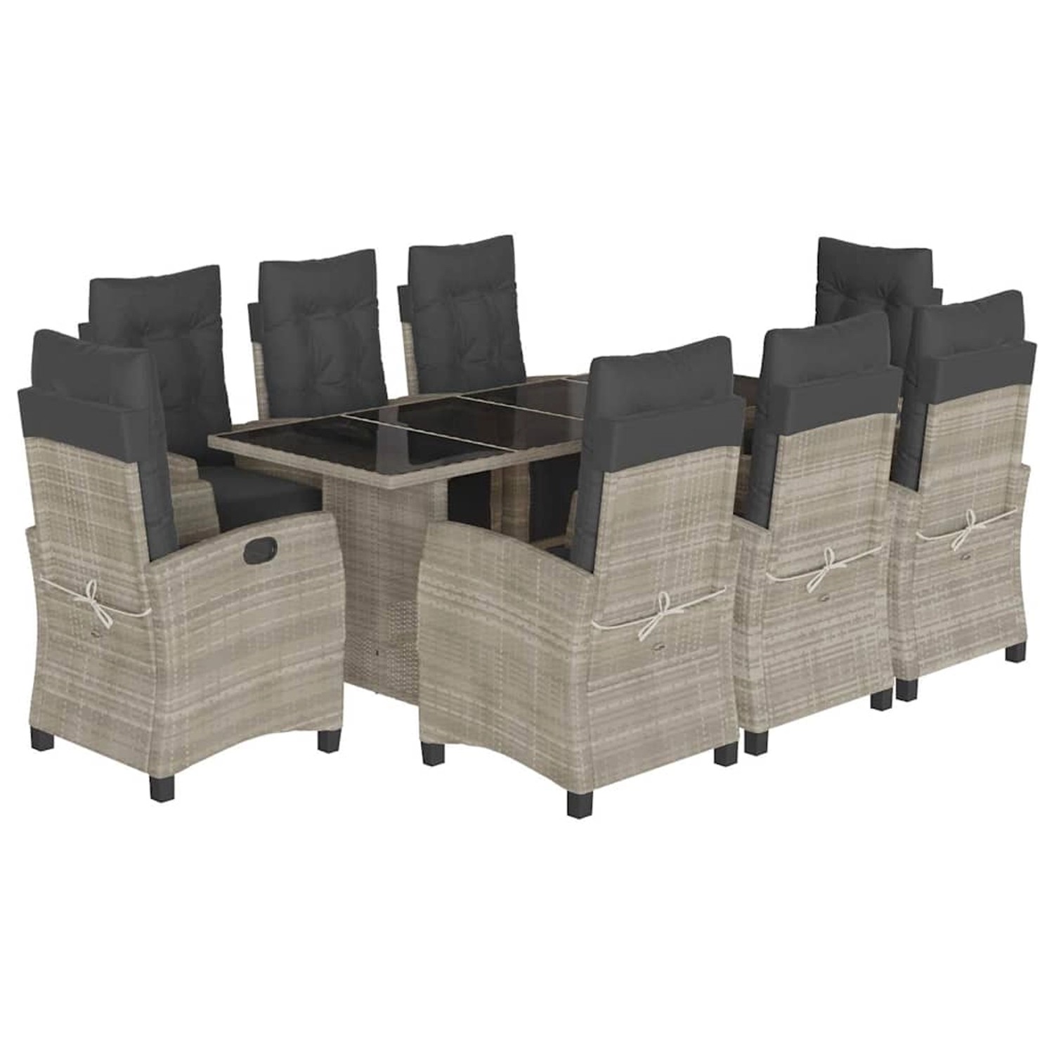 vidaXL 9-Tlg Garten-Essgruppe mit Kissen Hellgrau Poly Rattan 3212931 günstig online kaufen