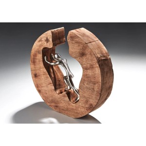 Kobolo Dekofigur Holzdeko Holzfigur STRENGTH Holz Braun Metall Silber