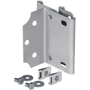 Gabionen Anbauwinkel Set in Silber: Winkel, Schrauben und Muttern zur Befestigung.