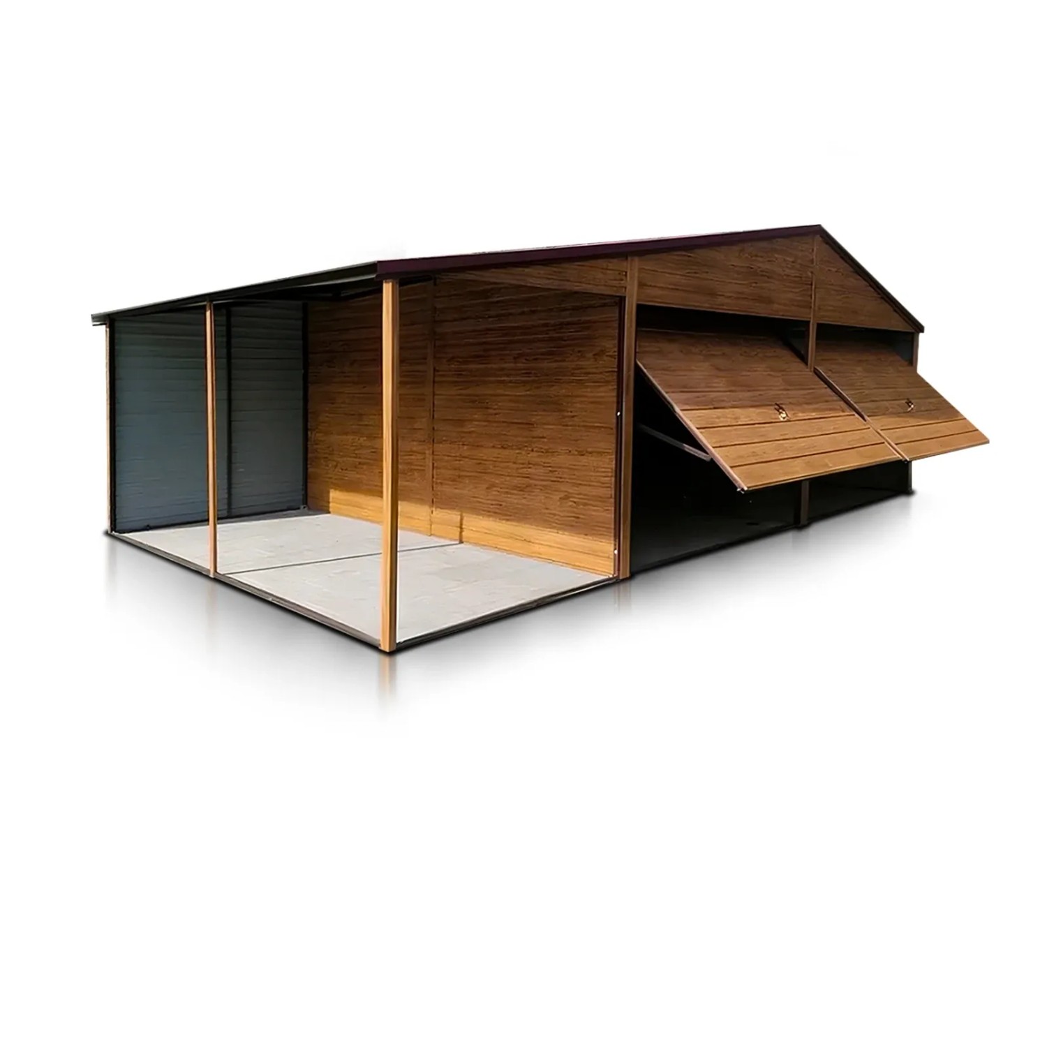 Liderstal Doppelgarage Premium aus Blech 600 x 500 cm Carport 1m Satteldach Schwingtor Holzoptik