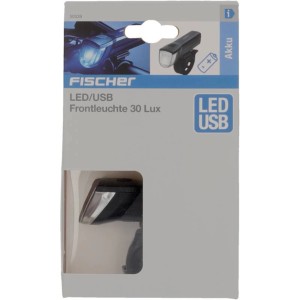 Fischer LED-Akku-Frontlicht 30 Lux im Karton, Fahrradbeleuchtung mit USB-Ladefunktion.