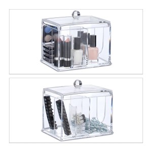 Relaxdays Wattestäbchen Aufbewahrung Acryl Transparent mit Deckel L 13 cm x 15 cm x 11 cm 340 g