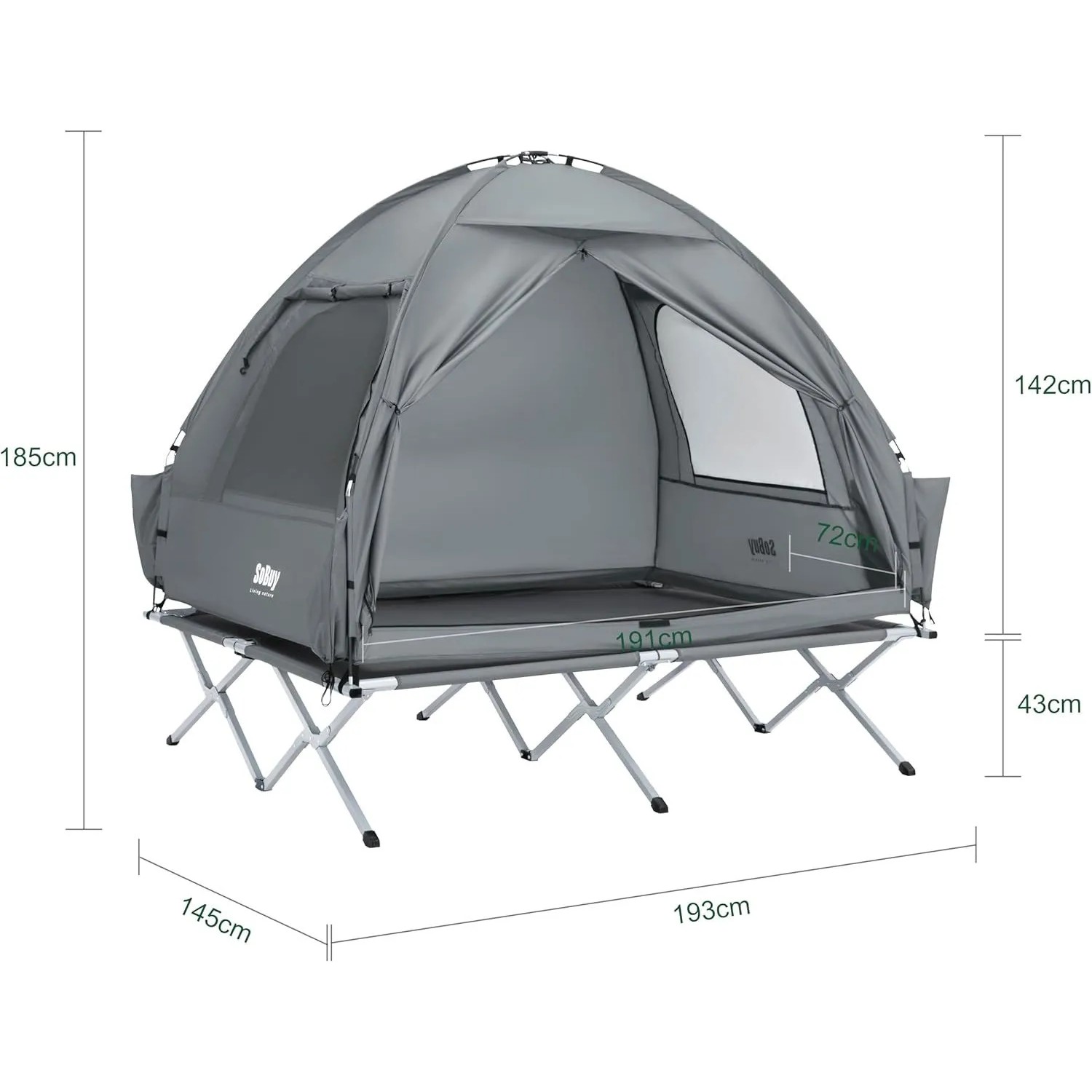 Graues SoBuy Feldbett mit Zelt für 2 Personen, inklusive Luftmatratze. Ideal für Camping & Outdoor.