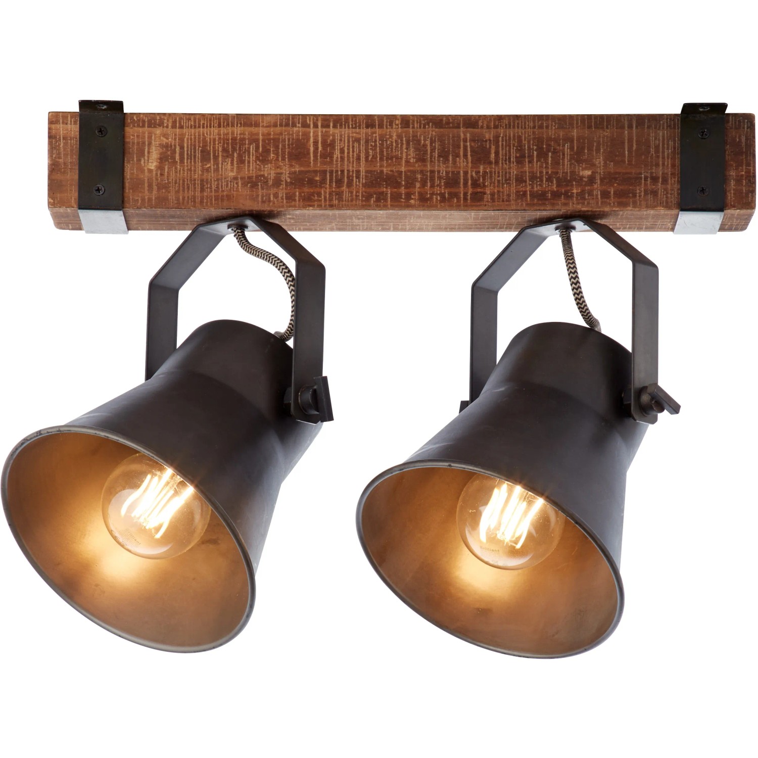 Brilliant Spotbalken Plow, 2-flammig, schwarz, aus Stahl und Holz für den Innenbereich.