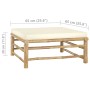 Quadratischer vidaXL Fußhocker aus Bambus mit cremeweißem Kissen, Teil des Garten-Lounge-Sets.