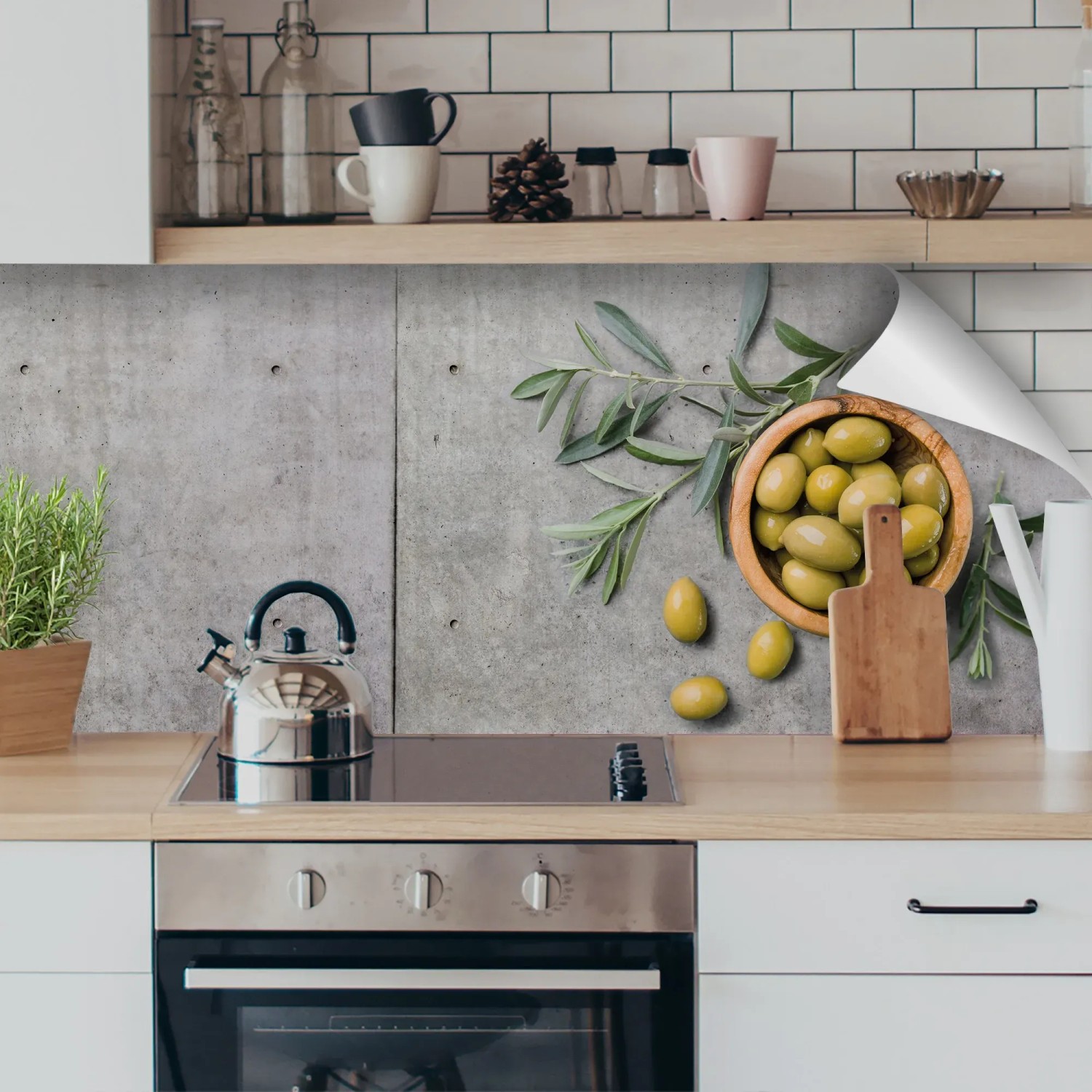 Myspotti Küchenrückwandfolie Olive/Beton, selbstklebend, 220x60cm als Spritzschutz.