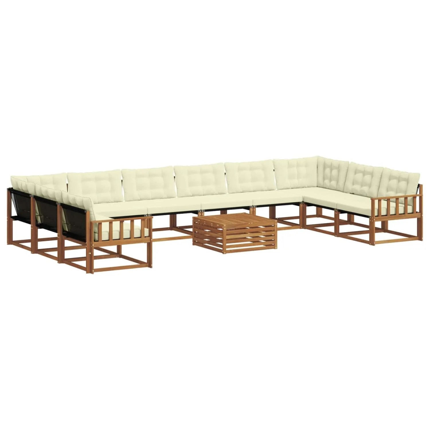 vidaXL Outdoor-Sofagarnitur mit Kissen 11-Tlg Natur und Creme 3369909