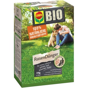 Compo BIO Rasendünger 3 kg für einen grünen, gesunden Rasen. Geeignet für Mensch und Tier.