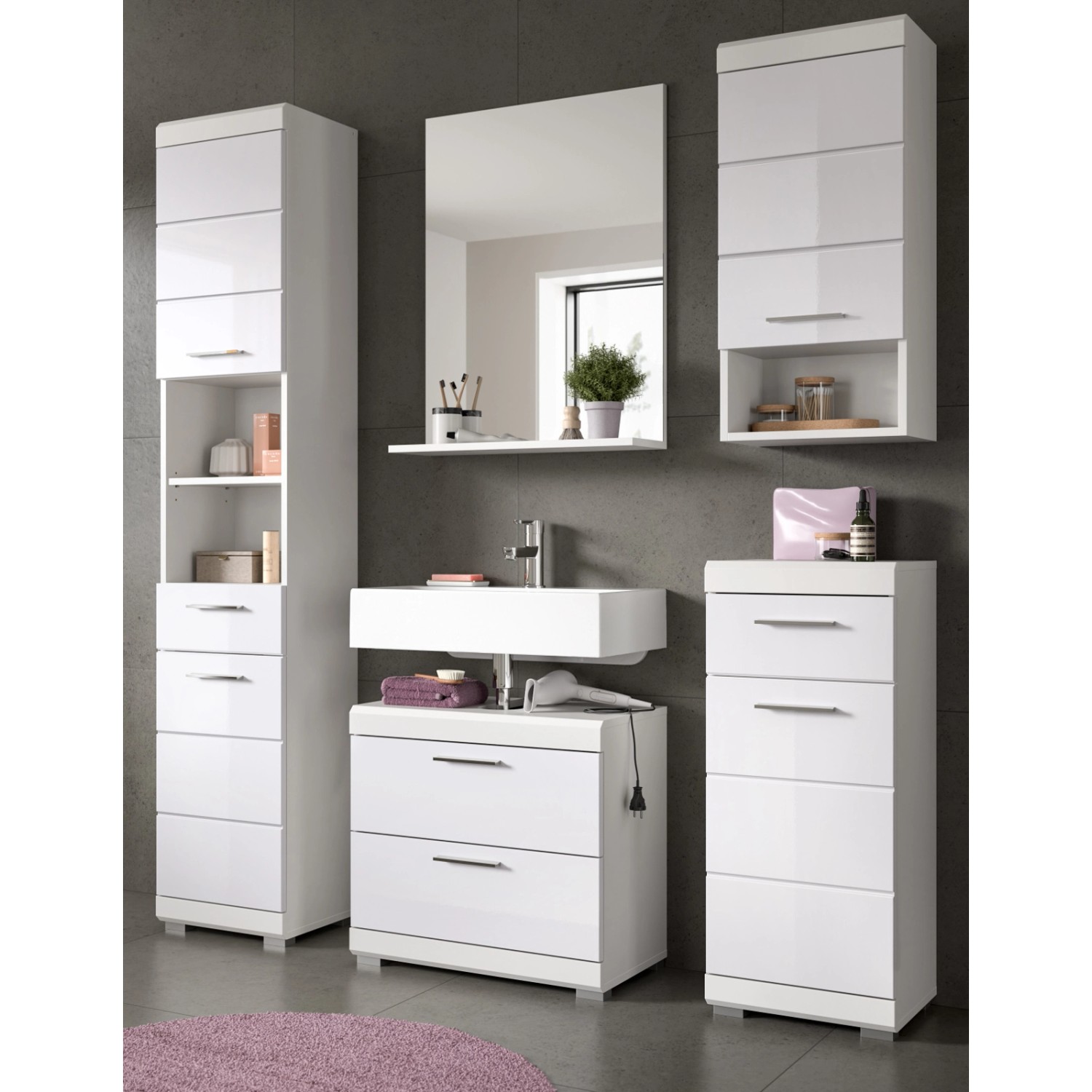 Inn.Furn Badmöbel Set 5-teilig 164 cm in Weiß Hochglanz Shawn günstig online kaufen