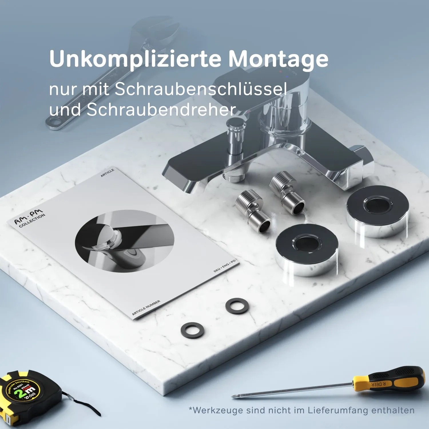 AM.PM Flash Wannenarmatur Aufputz Chrom mit Montagezubehör für Bad & Dusche.