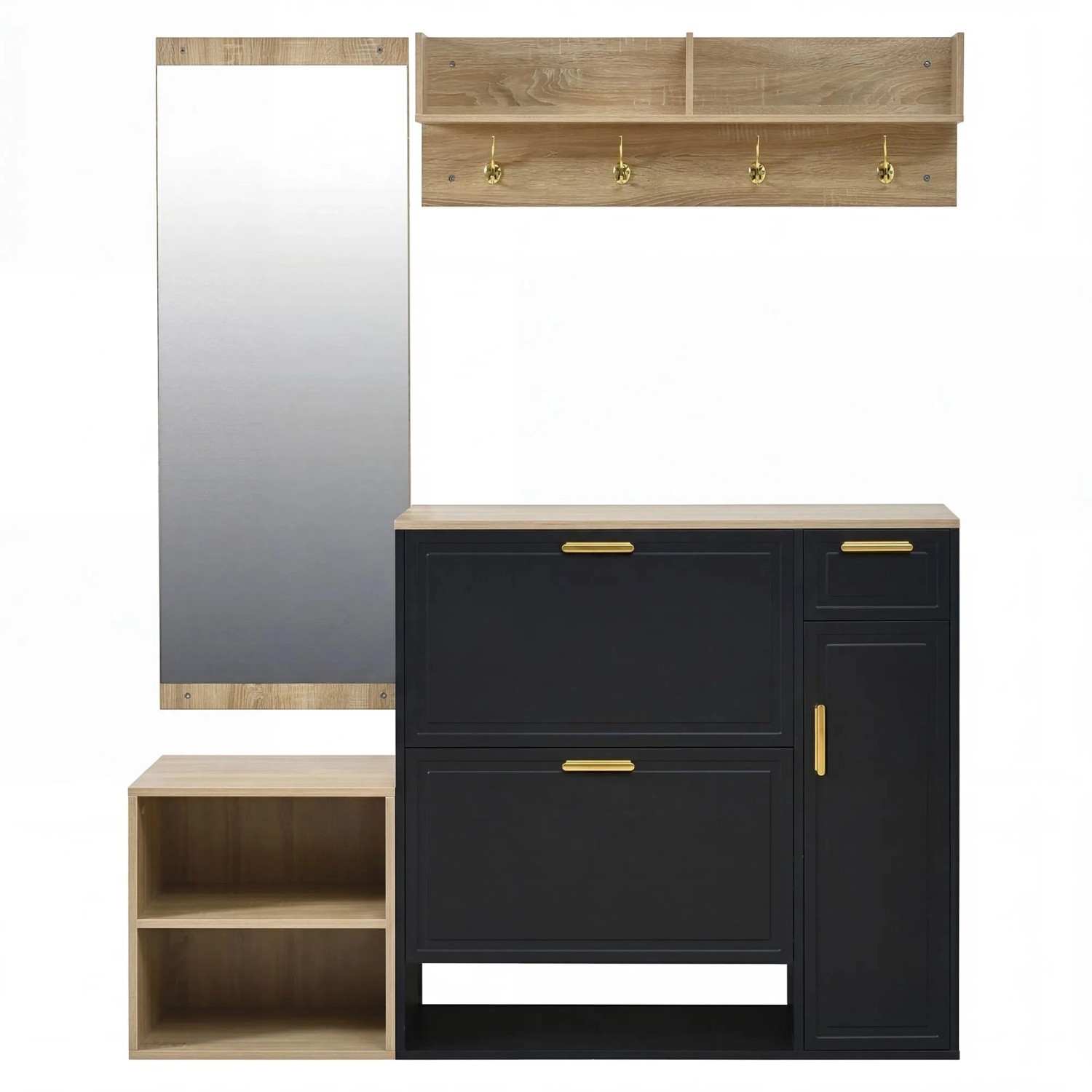 Merax Garderoben Set 139,5x35x166cm Schuhschrank Spiegel Flur
