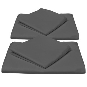 Zwei gefaltete anthrazitfarbene Beautissu Renforcé Bettwäsche-Sets, je mit Decken- und Kissenbezug.
