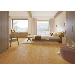 Heller Raum mit Parador Laminat Classic 1050 Lärche Yukon Honig als Bodenbelag.