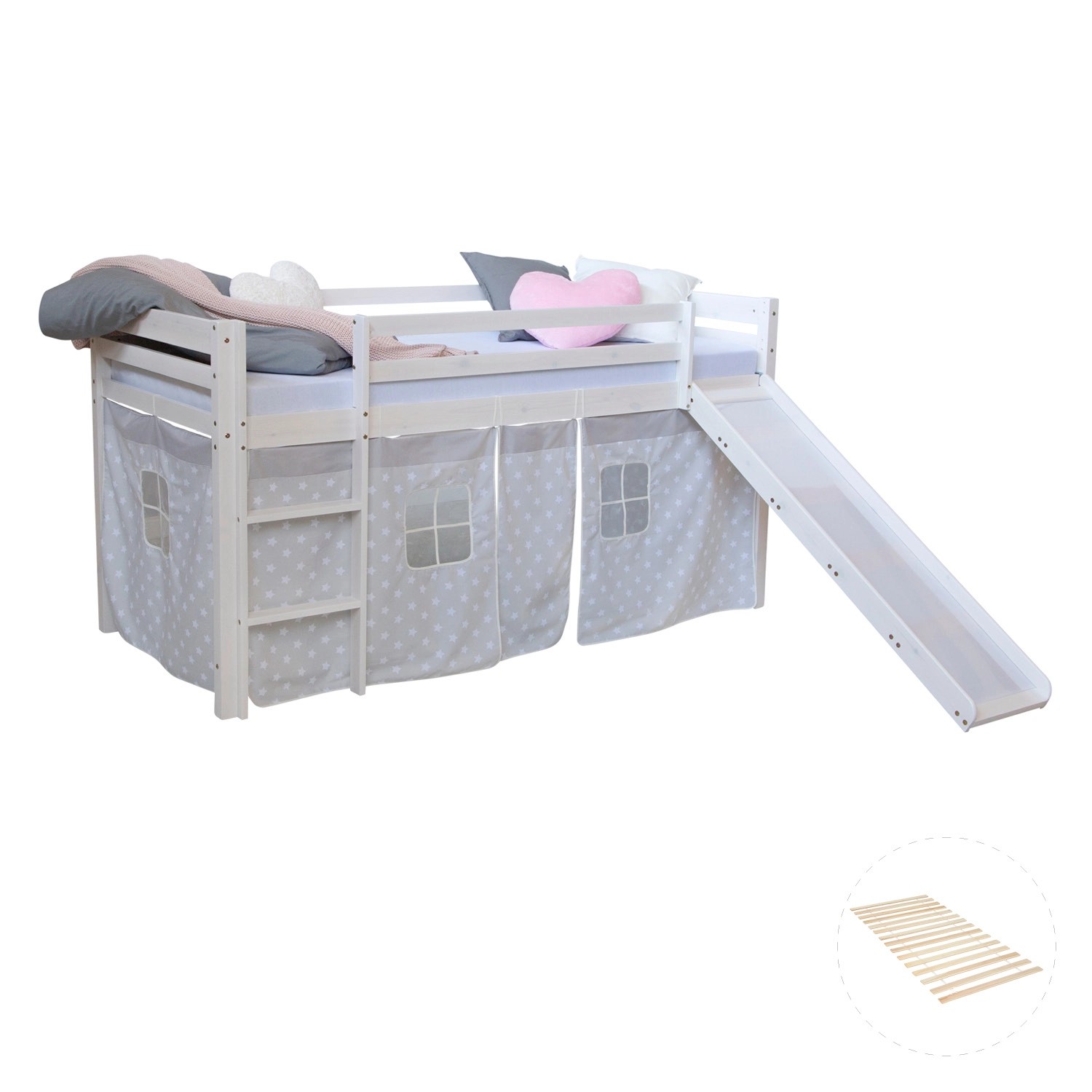 Homestyle4u Hochbett 90x200 Weiß mit Lattenrost und Rutsche 2767 günstig online kaufen