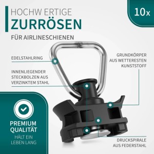 TRAILERKRAFT Airlineschienen Zurröse, schwarz, mit Edelstahlring. 10er Set Fittinge für sichere Ladungssicherung.