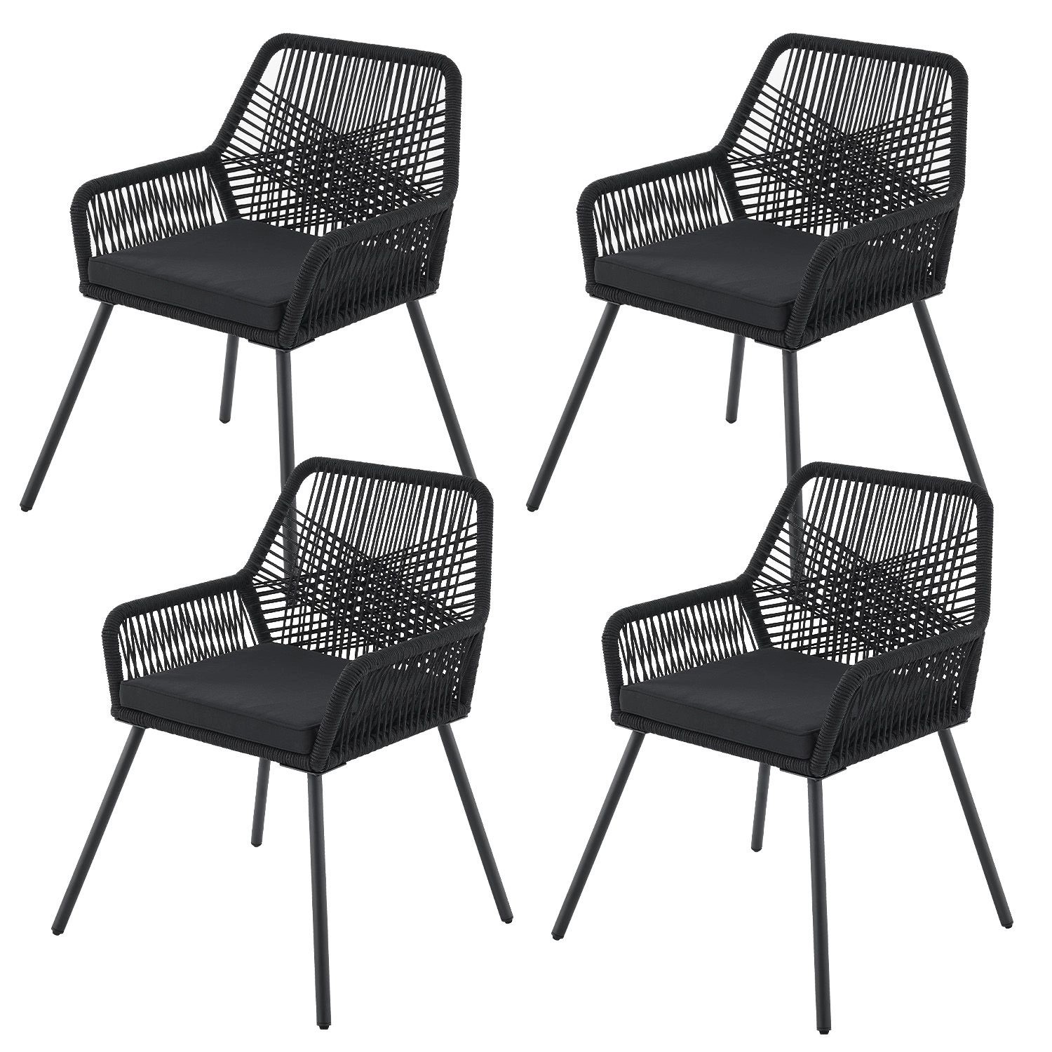 Juskys Rope Gartenstühle Kastos 4er Set Schwarz