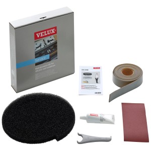 Velux Kombi-Pflege-Set ZZZ 220K für Fenster: Luftfilter, Dichtungen, Scharnierfett und Werkzeug.