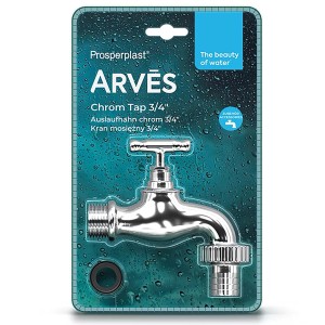Arves Auslaufhahn 3/4'' (19 mm) aus Chrom, Zubehör für Regentonnen und Wasserzapfstellen.