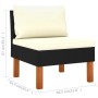 Schwarzes Gartenmöbel Lounge-Set Element aus Rattan mit cremeweißen Kissen und Holzfüßen.