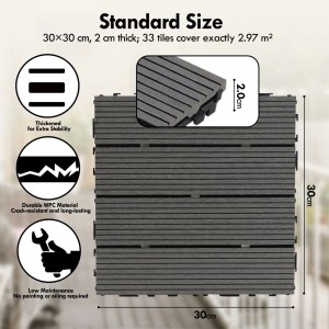 CCLIFE WPC Terrassendielen Balkon Boden Grau 30 x 30 x 2 cm 33 Stück 3 m²